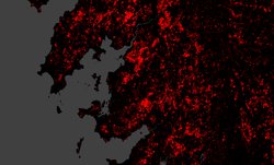 En vermello as areas deforestadas en Galicia entre 2000 e 2012 /http://earthenginepartners.appspot.com