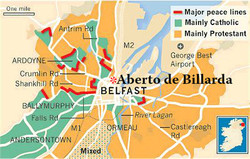 Mapa da cidade de Belfast, onde terá lugar o partido