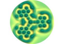 Imaxe dun nanografeno con forma de trébol, obtida por microscopía de forza atómica
