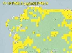 Mapa da Organización Mundial da Saúde sobre a contaminación do aire en Galicia / Adega