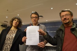 Os voceiros Alexandra Fernández (En marea), Errejón (Podemos) e por En Comú Podem Xavier Domènech.