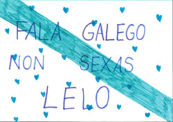 Cartel sobre o uso do galego que está nun centro de Panxón e do que Galicia Bilingüe pide a súa retirada