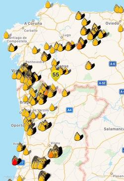 Mapa da vaga de lumes en Galicia