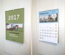 Calendario de 2017 da Área de Normalización Lingüística da Universidade de Vigo, deseñado polo estudo Desoños con viñetas de Luís Davila / Desoños.
