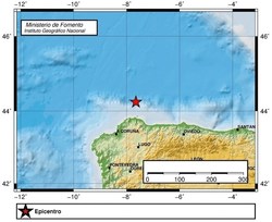 Epicentro do terremoto de 3,2 graos na escala de Richter rexistrado fronte a costa galega / Instituto Geográfico Nacional.