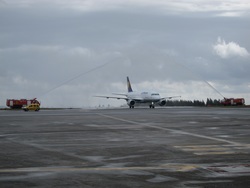 Chegada do primeiro voo de Lufthansa ao aeroporto de Santiago / Europa Press
