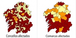 Mapa do radon en Galicia. As zonas vermellas son as máis afectadas / USC.