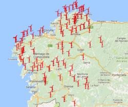 Parques distribuídos por todo o territorio galego, segundo a Asociación Eólica Empresarial / AEE.