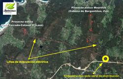 Mapa de evacuación eléctrica do proxecto eólico Mouriños / Salvemos Cabana.