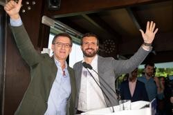 O presidente da Xunta de Galicia, Alberto Núñez Feijóo, e o presidente do PP, Pablo Casado, en Oleiros / Europa Press