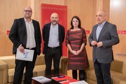 O membro da Executiva Nacional do BNG, Rubén Cela; o deputado do BNG no Congreso, Néstor Rego; a portavoz do PSOE no Congreso, Adriana Lastra; e o secretario xeral do Grupo Socialista, Rafael Simancas.. Psoe / Europa Press