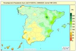 As choivas superan os valores normais na maior parte de España menos no suroeste e algúns puntos do norte e do interior de Castela e Léon, así como en Canarias.. AEMET / Europa Press