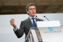 O presidente da Xunta, Alberto Núñez Feijóo, en rolda de prensa.. Xunta de Galicia