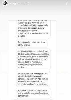 Captura de pantalla dunha conversa na que un mozo asegura que o galego é un "dialecto de mierda"/MEIGA