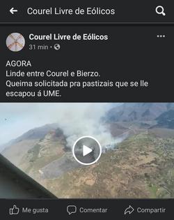 A conta de FB "Courel livre de Eólicos" responsabiliza a unha queima da UME dun lume no Courel / FB
