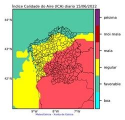 Mala calidade de aire por po africano o 15 de xuño na metade oriental de Galicia / Meteogalicia.