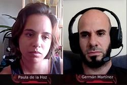 Paula de la Hoz e Germán Martínez, do colectivo ciberactivista Interferencias e membros do equipo de organización de esLibre / https://youtu.be/anqG5WXTRxU.