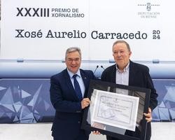 O presidente da Deputación de Ourense, Luís Menor, preside ou acto de entrega do Premio de Xornalismo Xosé Aurelio Carracedo a Luis Álvarez Pousa/  ALBERTE PAZ - Europa Press