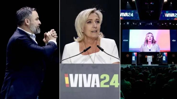 Abascal, Marie Le pen e Meloni, líderes da ultradereita en Europa / EP-20MIN-EFE