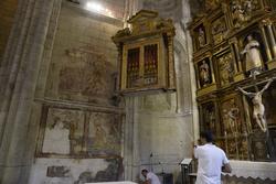 Vista das obras de restauración da Igrexa de Santo Estevo de Ribas de Sil. Rosa Veiga - Europa Press 