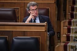 O presidente do Partido Popular, Alberto Núñez Feijóo, durante unha sesión plenaria extraordinaria.. Fernando Sánchez - Europa Press