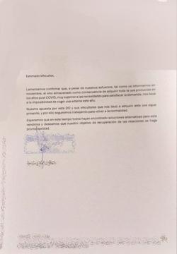 Carta recibida por produtor de uva da DO Ribeira Sacra. SLG / Europa Press