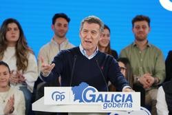 O presidente do Partido Popular, Alberto Núñez Feijóo, intervén durante un acto do PP de Galicia, no Multiusos Fontes do Sar, a 15 de febreiro de 2025, en Santiago de Compostela, A Coruña, Galicia.. Álvaro Ballesteros - Europa Press / Europa Press