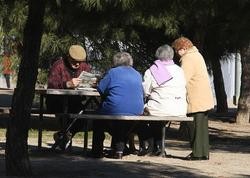 Uns pensionistas nun parque. MINISTERIO DE EMPREGO E SEGURIDADE SOCIAL