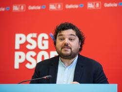 O portavoz da Executiva do PSdeG, Xullo Torrado, nunha intervención ante os medios.. PSDEG / Europa Press
