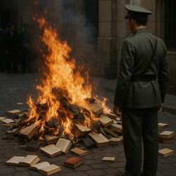 Queima de libros no franquismo / Imaxe xerada con IA