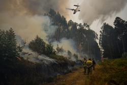 Axentes do equipo de Bombeiros de Galicia traballan durante un incendio, a 5 de setembro de 2024, en Crecente / Adrián Irago - Arquivo